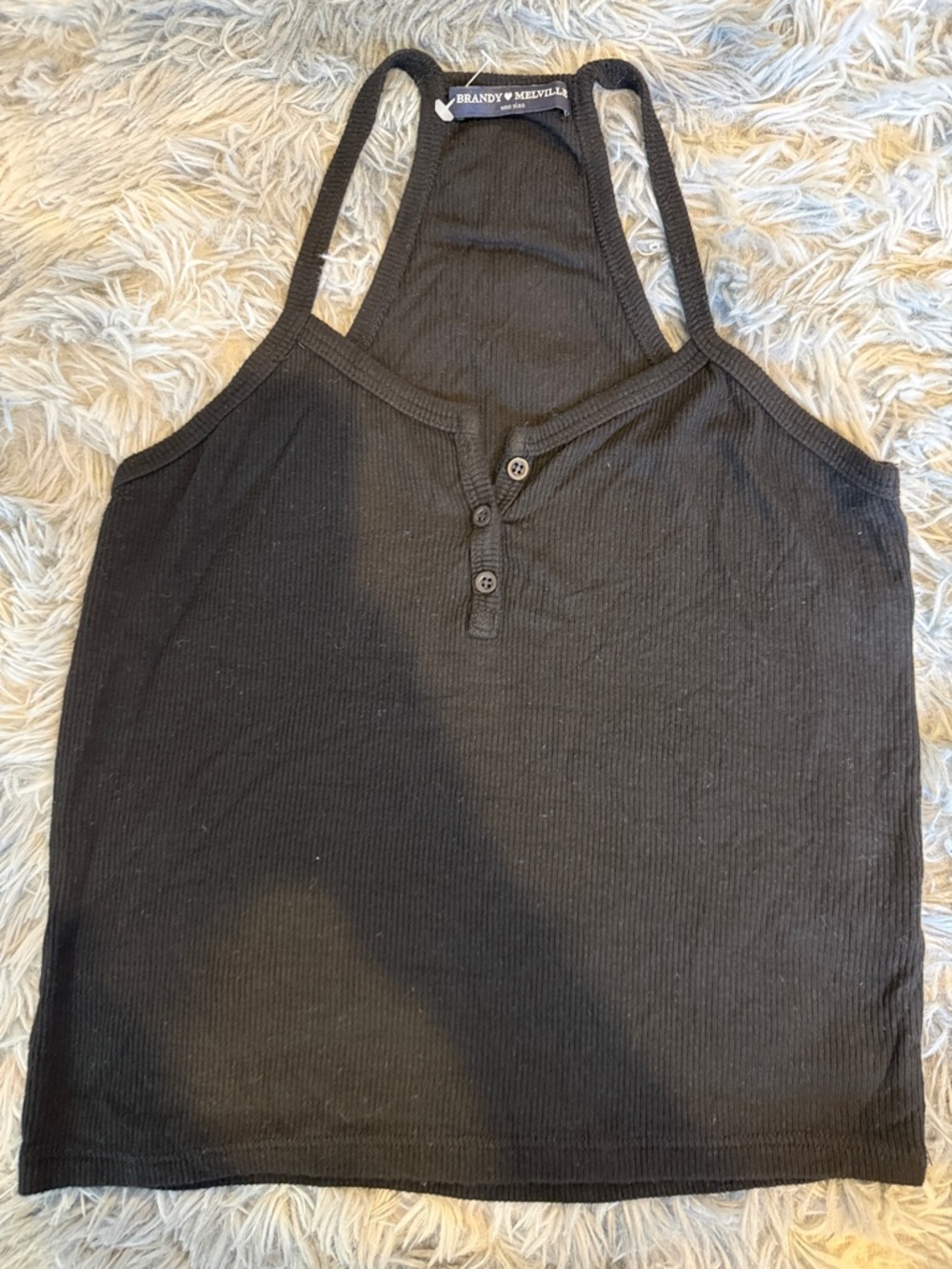 Brandy Melville Black Ribbed Henley Racerback Tank. NWOT